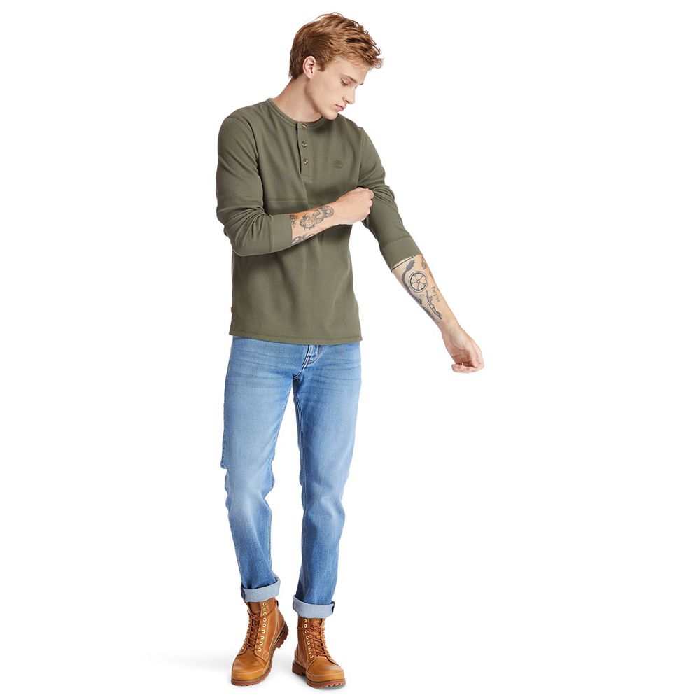 Timberland Πουκαμισα Ανδρικα Ελιά - Wharf River Waffle-Knit Henley - Greece 8409631-FQ